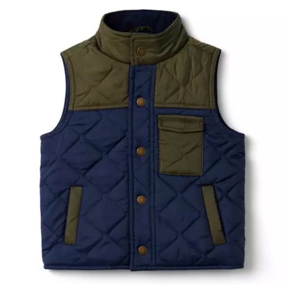 Janie & Jack - Boys Conner Navy Multicolor Quilted Puffer Vest - Size: 3-4T